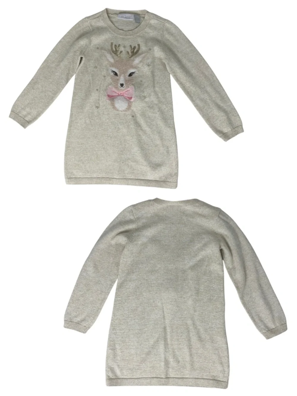The Children's Place/Cat & Jack Bundle Cream Reindeer Knit Top Hooded Sweater 4T